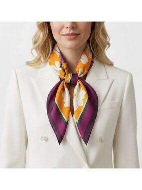 ❤️Elegant Silky Scarf White Yellow Burgundy Peony Botanical Square Neck Wrap New